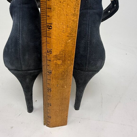 Maje Blue Suede Heels Detachable Brown Faux Fur Cuffs Pointed Toe 37 US 6.5 - Picture 11 of 12